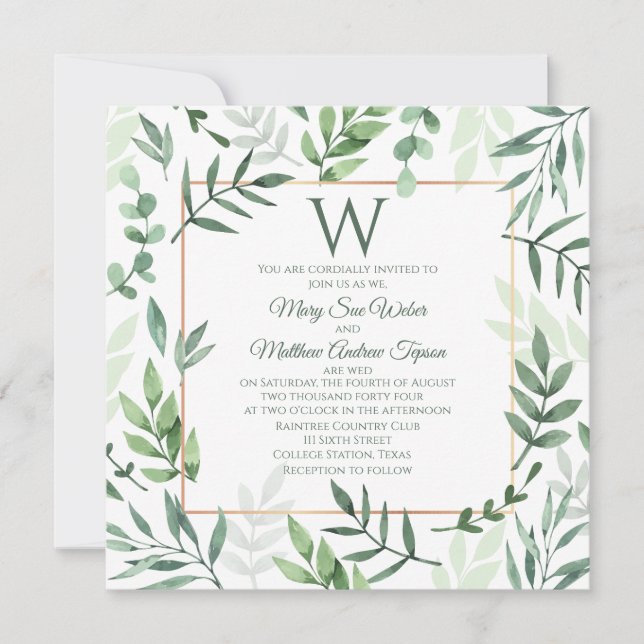 Invitación de boda inicial del jardín de Greenery (Anverso)
