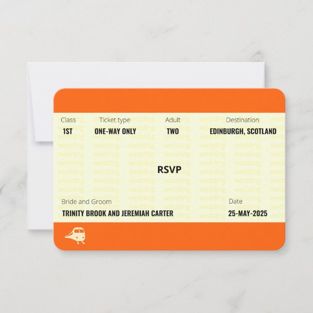 Invitación de boda inspirada en billete de tren |  (Anverso)
