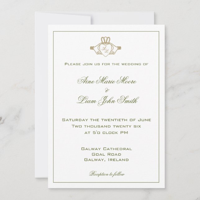Invitación de boda irlandesa Claddagh (Anverso)