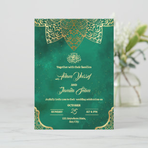 Invitación de boda islámica, boda de verde esmeral