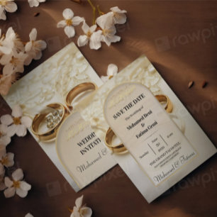 Invitación de boda islámica con anillos de oro ele