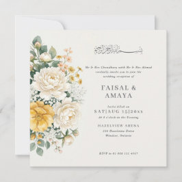 Invitación de boda islámica con flores en acuarela