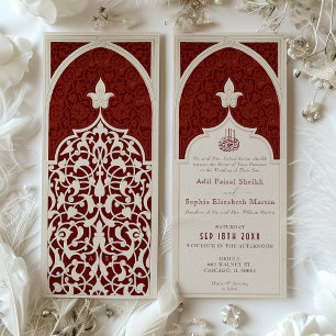 Invitación de boda islámica de encaje rojo real