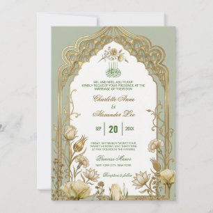 Invitación de boda islámica de lujo en verde salvi