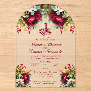 Invitación de boda islámica floral de salvia de Bo