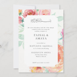 Invitación de boda islámica floral en acuarela