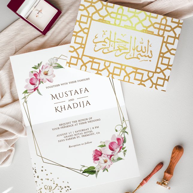 Invitación de boda islámica geométrica floral blan (Subido por el creador)