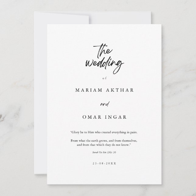 Invitación de Boda Islámica Minimalista Moderna (Anverso)