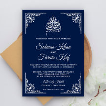 Invitación de boda islámica musulmana azul de medi