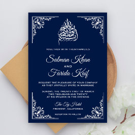 Invitación de boda islámica musulmana azul de medi