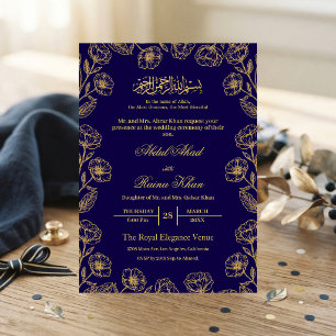 Invitación de Boda Islámica Musulmana Floral Azul