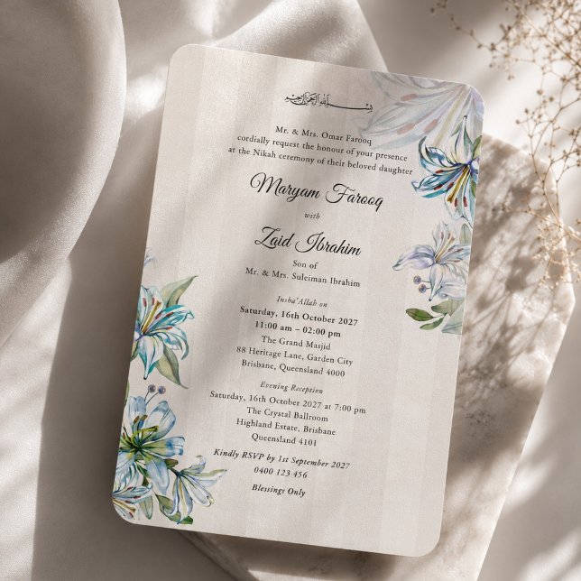 Invitación de boda islámica Nikah Blue Lily elegan (Subido por el creador)