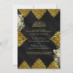 Invitación de boda islámica otomana de lujo negra