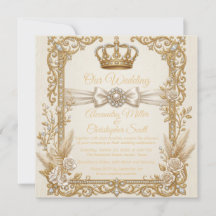 Invitación de Boda Ivory Gold Elegante Corona Real