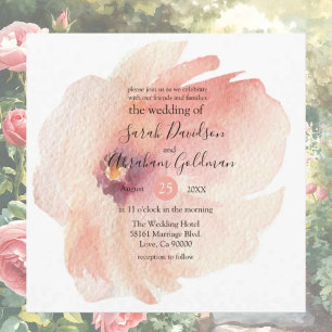 Invitación de boda japonesa con acuarela rosa flor