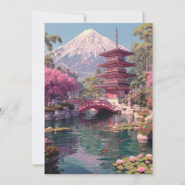 Invitación de boda japonesa elegante de flor de ce (Anverso)