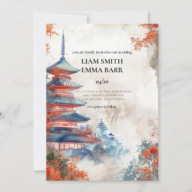Invitación de boda japonesa oriental asiática (Anverso)