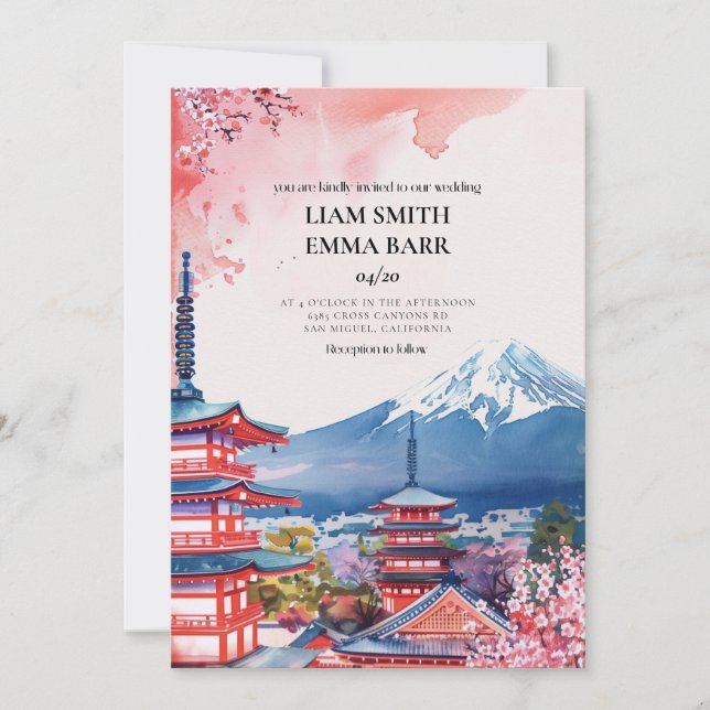 Invitación de boda japonesa Sakura (Anverso)