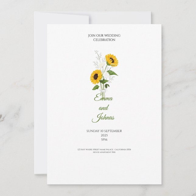 invitación de boda jardín dorado girasol (Anverso)
