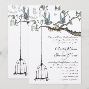 Invitación de boda jaula de pájaro azul rústico