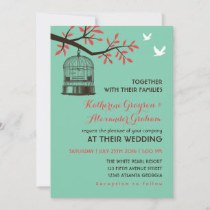 Invitación de boda jaula de pájaro rústica azul tu