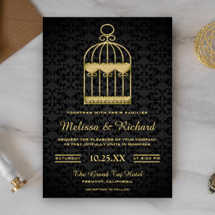 Invitación de boda Jaula de Pájaros Dorada Shabby 