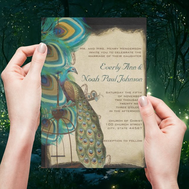 Invitación de boda jaula de pavo real musical rúst (Subido por el creador)