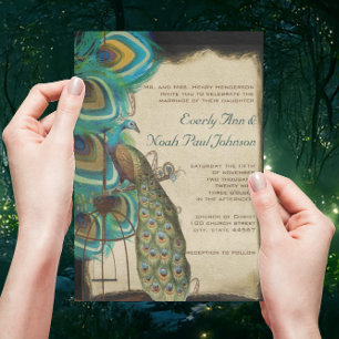 Invitación de Boda Jaula para Pájaros Pavo Real Mu