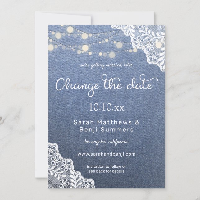 Invitación de boda Jean Lace & Luces de Cuerda Cam (Anverso)