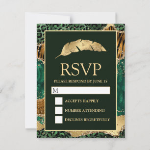 Invitación de boda Jungla Safari Verde Oro Glitter