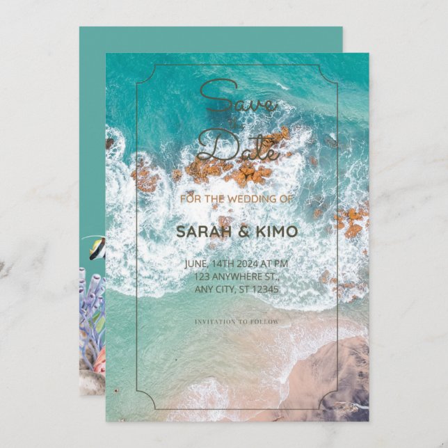 Invitación de boda junto al mar (Anverso / Reverso)