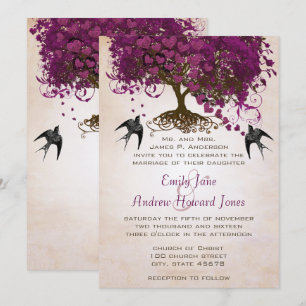 Invitación de boda Just Peachy Sangria Heart Leaf