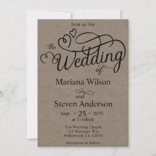 Invitación de boda Kraft Brown Simple Chic Script