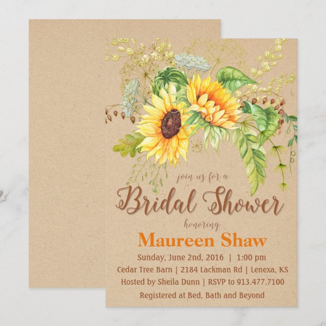 Invitación de boda Kraft de girasol (Anverso / Reverso)