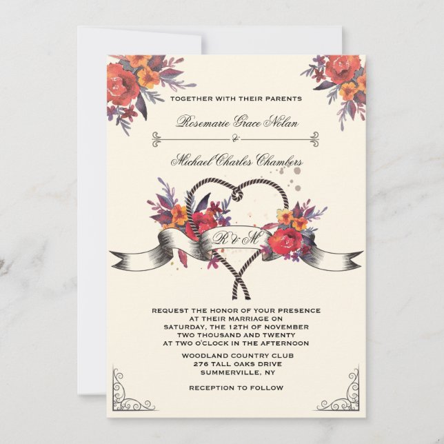 Invitación de Boda Lasso Alrededor de Mi Corazón (Anverso)