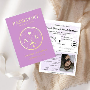 Invitación de boda Lavanda y Oro Pasaporte