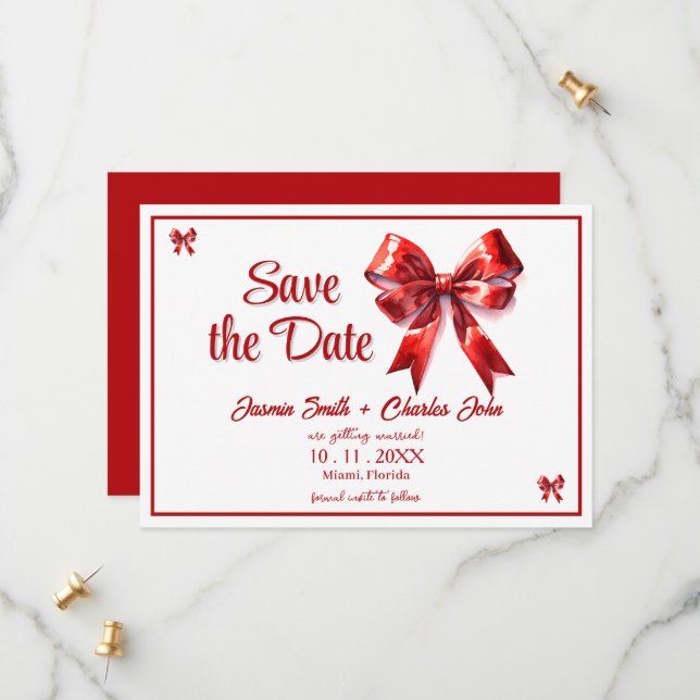 Invitación de Boda Lazo Rojo de Coqueta Bonita (Anverso/Reverso In Situ)