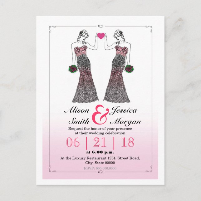 Invitación de boda lesbiana - Novia y Novia (Anverso)