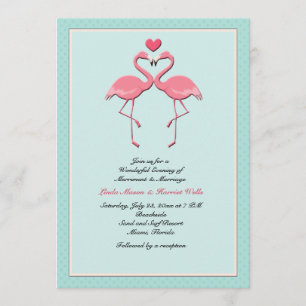 Invitación de boda lésbica de flamencos encendidos