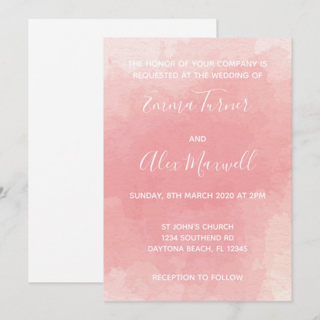 Invitación de Boda | Letra Acuarela Rosa (Anverso / Reverso)