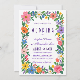 Invitación de boda LGBTQ Flores Retro Arcoíris