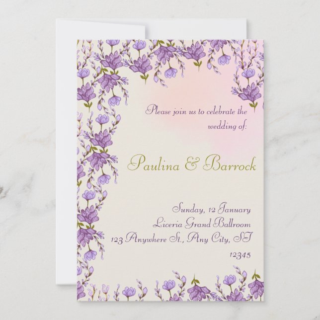 invitación de boda lila (Anverso)