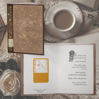 Invitación de Boda Literaria con Libro de Bibliote