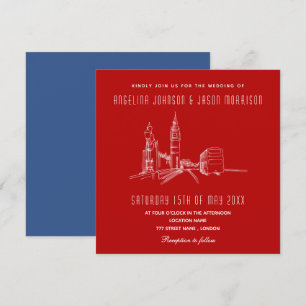 Invitación de boda Londres Azul Rojo