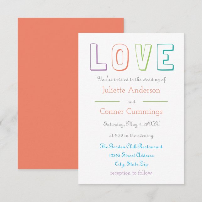 Invitación de boda LOVE pastel - 3x5 (Anverso / Reverso)