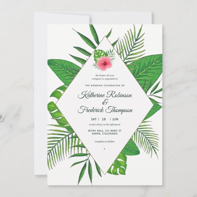Invitación de boda Luau hawaiano acuarela (Anverso)