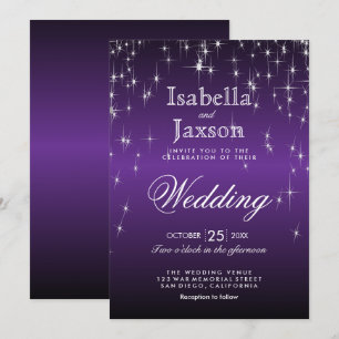 Invitación de Boda Luces de Estrella Moradas Elega