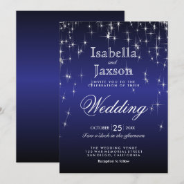 Invitación de Boda Luces de Estrellas Azul Oscuro 