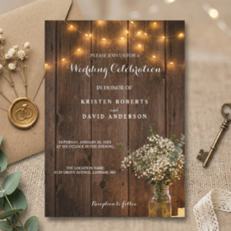 Invitación de boda Luces de frasco de albañil con