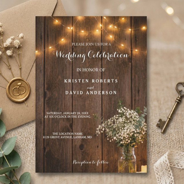 Invitación de boda Luces de frasco de albañil con  (Subido por el creador)